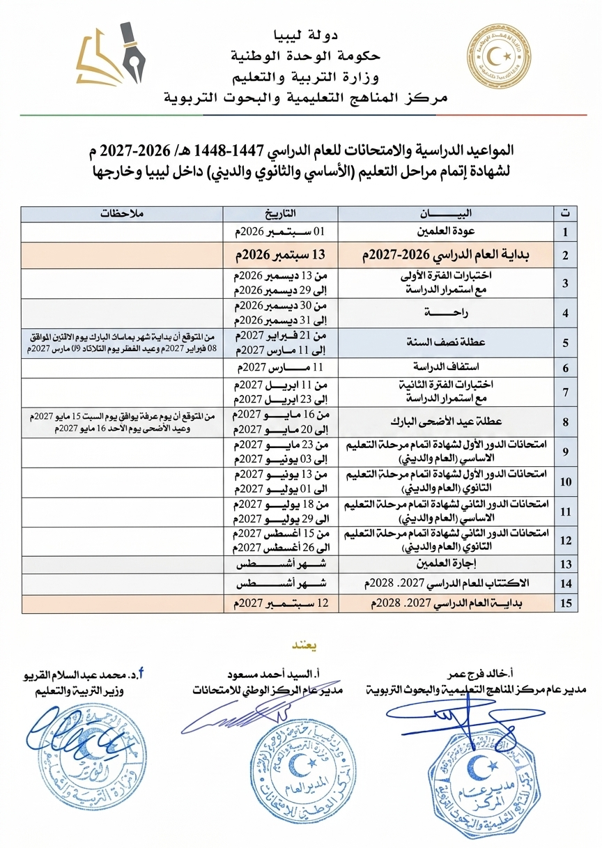 الرئيسية - وزارة التربية والتعليم مواعيد الدراسة والامتحانات للشهادة