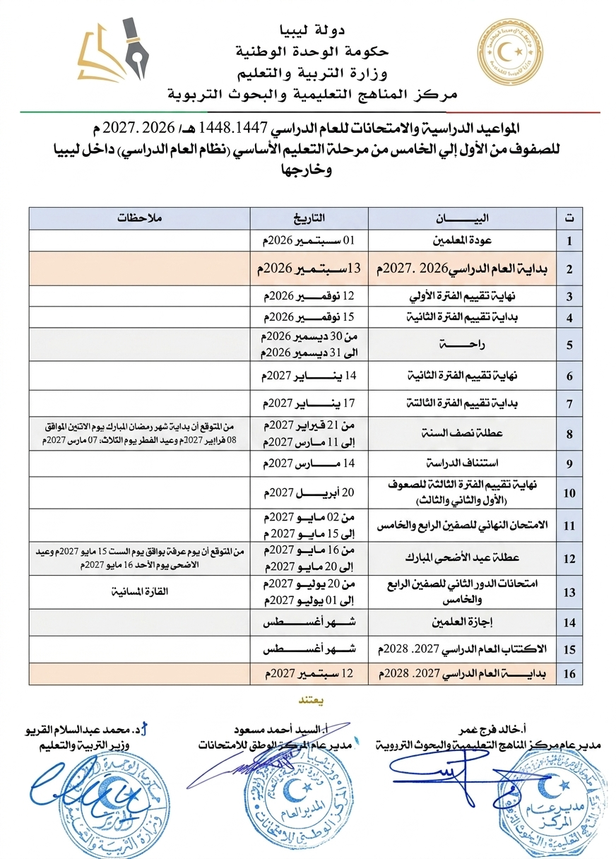 الرئيسية - وزارة التربية والتعليم مواعيد الدراسة والامتحانات للصفوف من الاول للخامس
